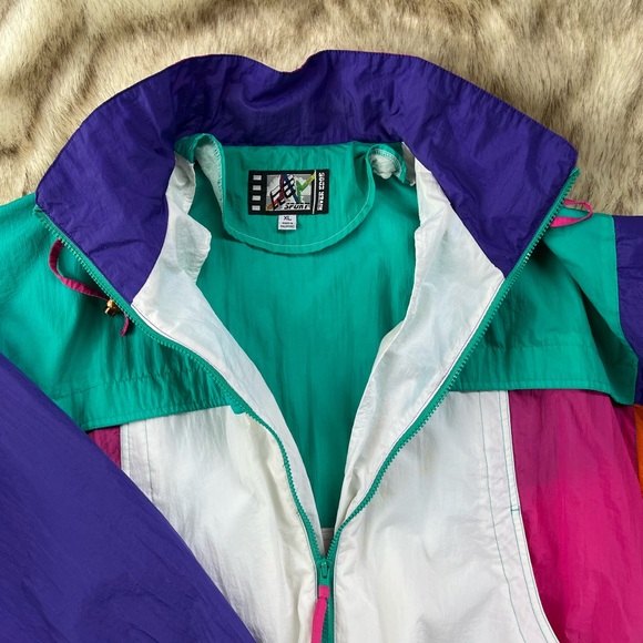 Vintage Color-block High Neck Windbreaker Jacket - Picture 6 of 11